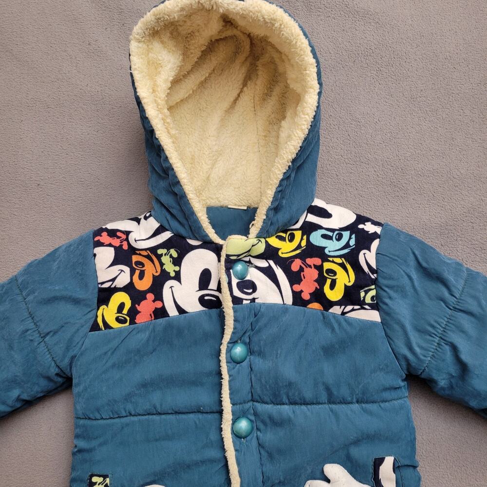 Mickey Winter Coat Toddler 3T Blue Hood Puffy Hands Pockets Lined Warm Outdoors - Picture 2 of 16